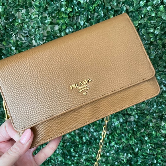 Prada Tan Brown Wallet on Chain Authentic - Picture 3 of 11